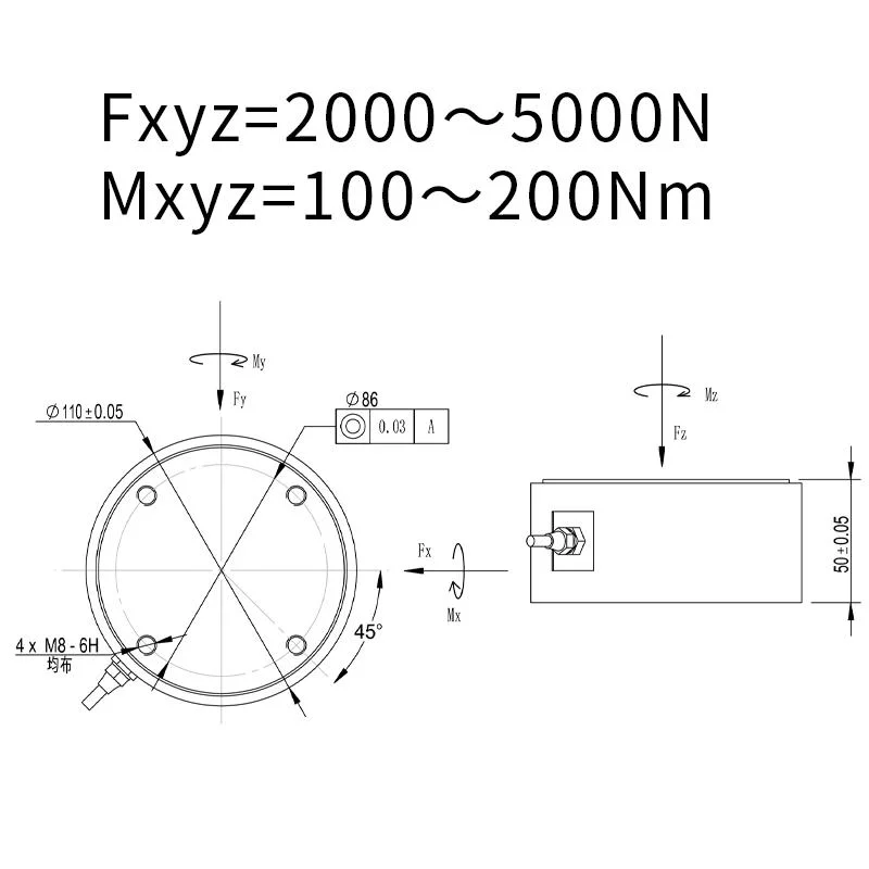 Six-Axis Force Torque Sensor 6 Dof Load Cell Suppliers Miniature 6-Axis Force Torque Sensor